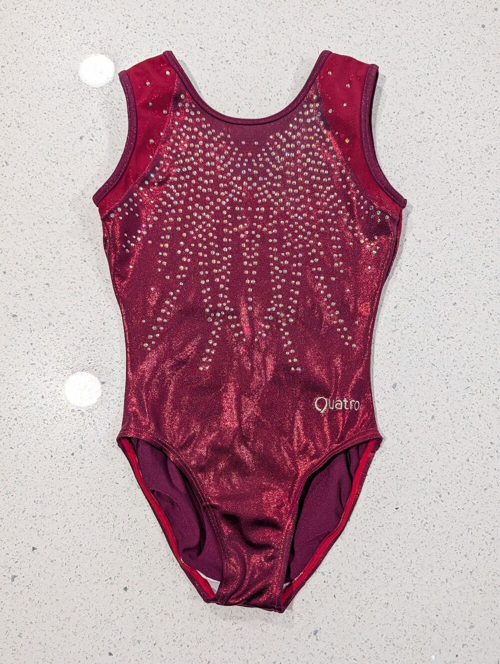 UK BRAND Quatro Quattro gymnastics dance Leotard Large Maroon Burgundy RHINESTON